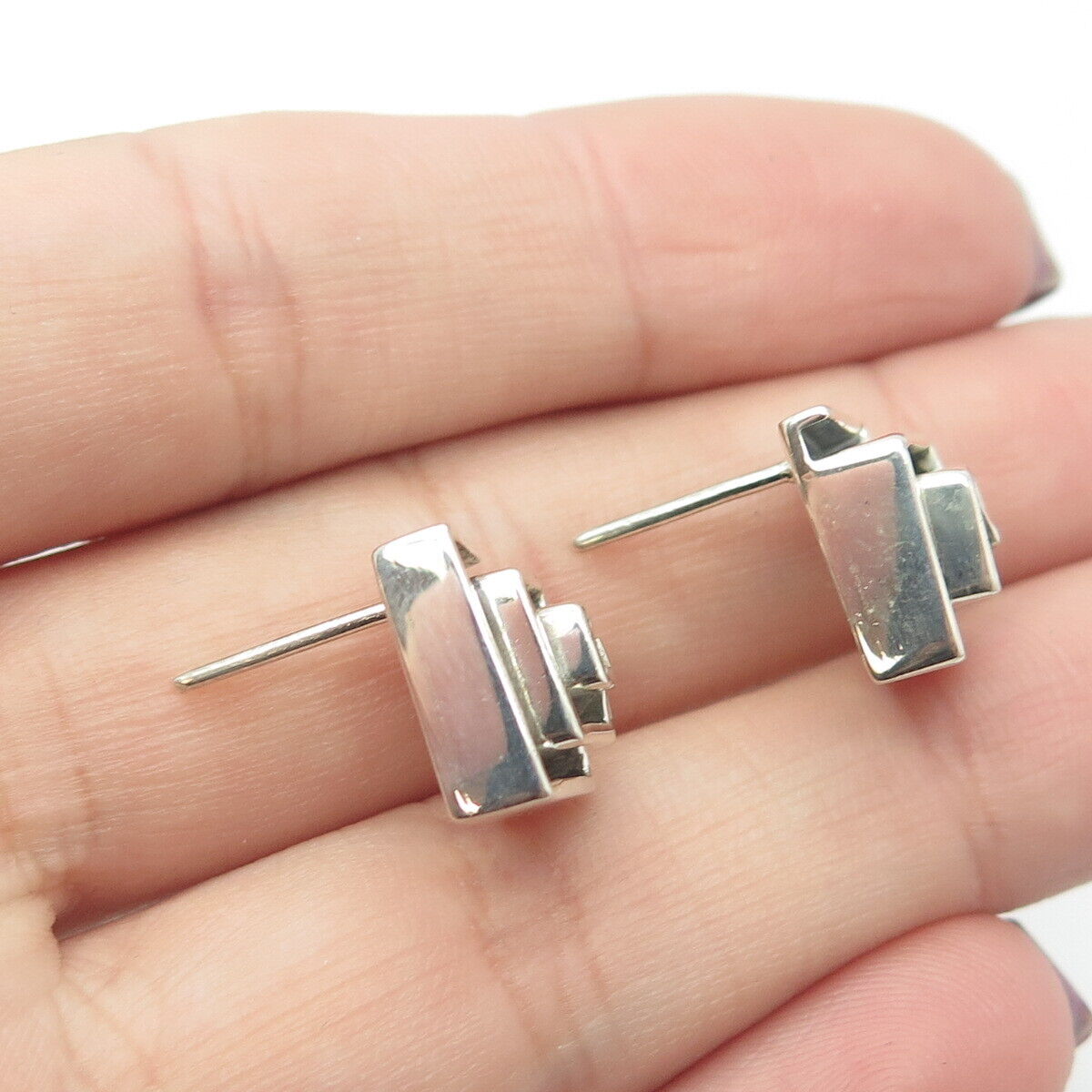 925 Sterling Silver Vintage Greek Maze Stud Earrings