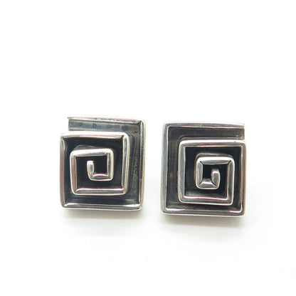 925 Sterling Silver Vintage Greek Maze Stud Earrings