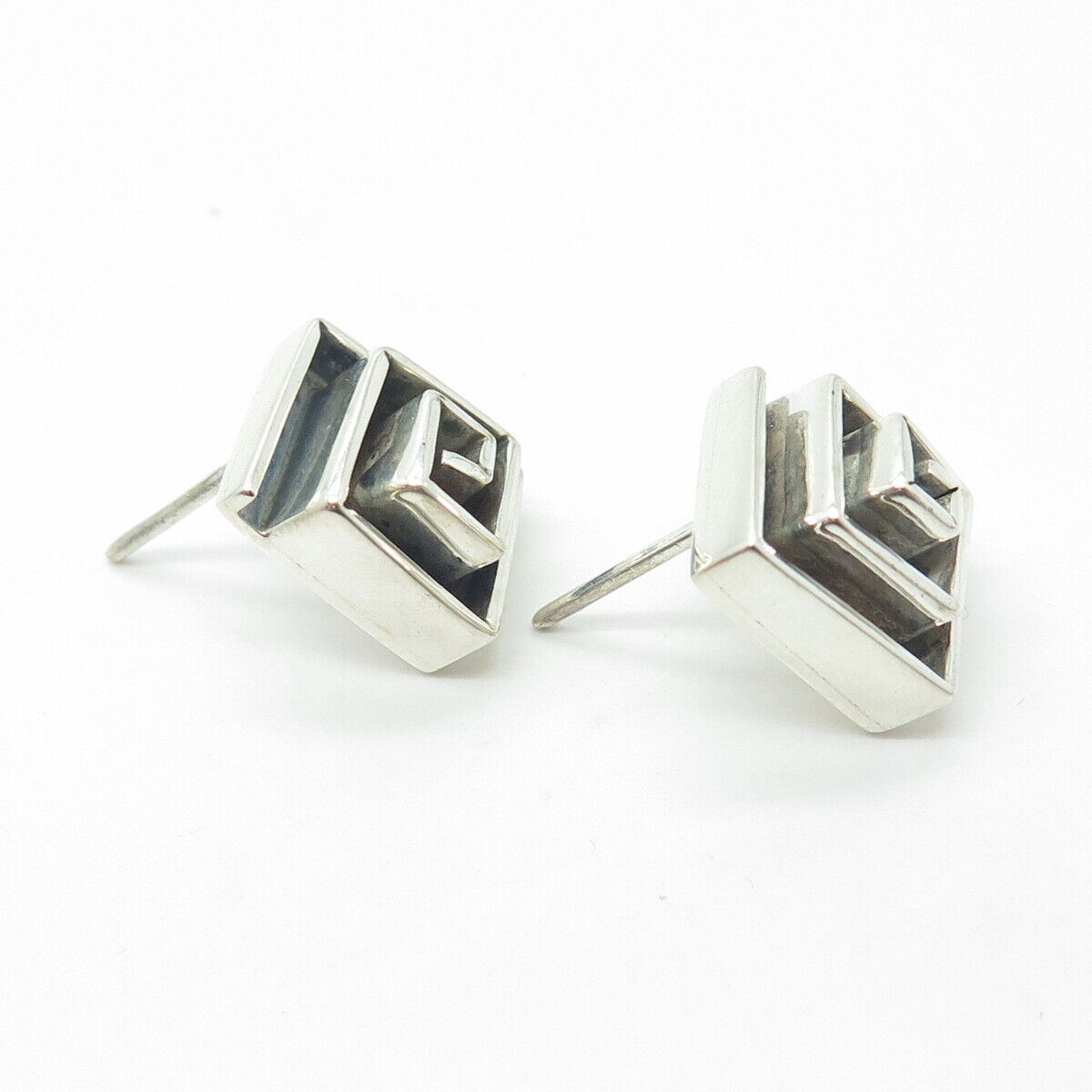 925 Sterling Silver Vintage Greek Maze Stud Earrings