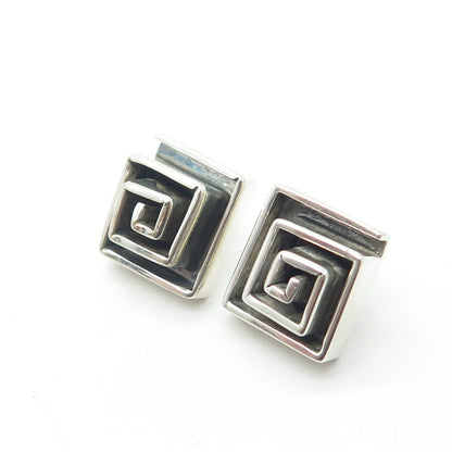 925 Sterling Silver Vintage Greek Maze Stud Earrings