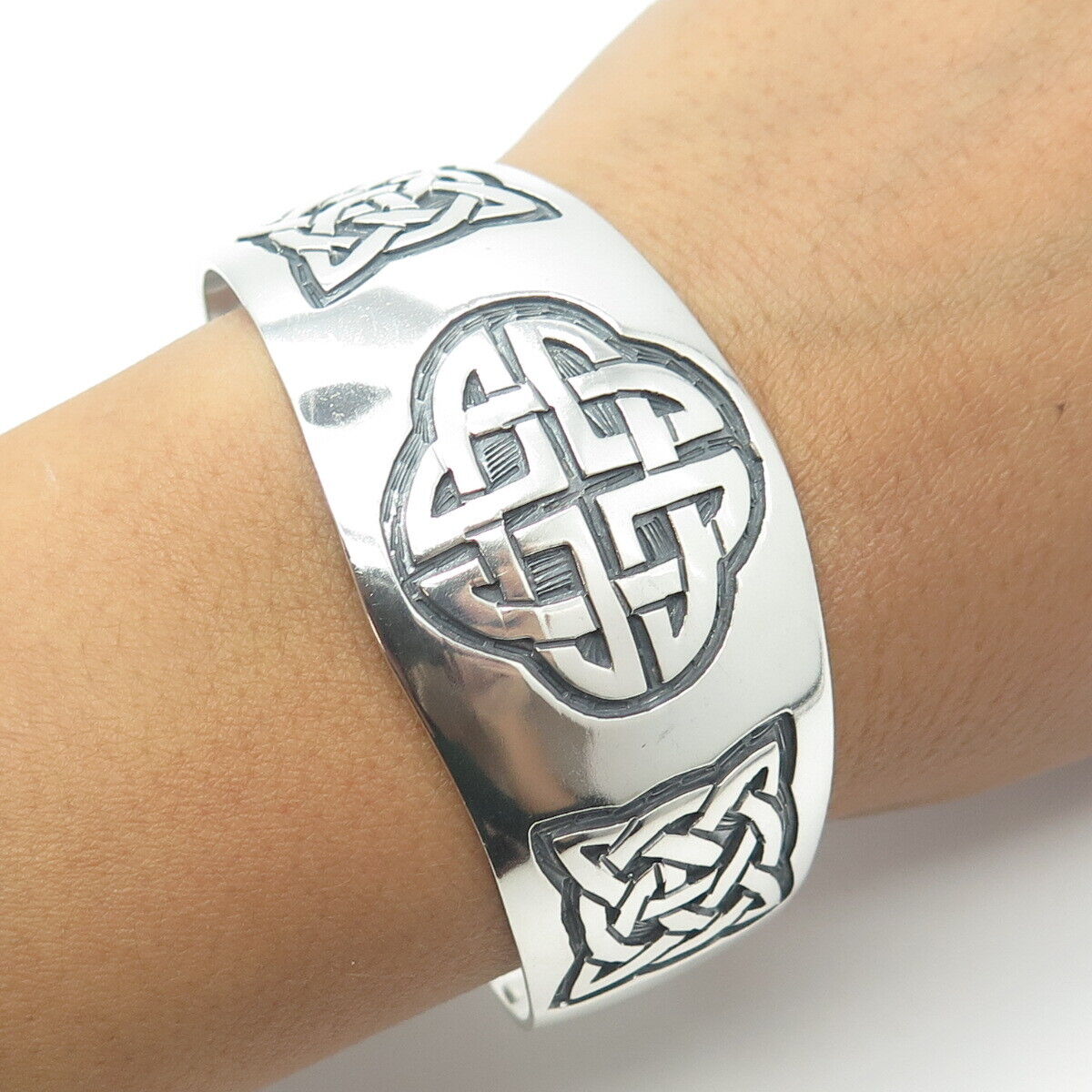 925 Sterling Silver Vintage Mexico Celtic Adjustable Cuff Bracelet 7.25"