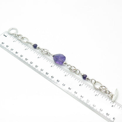 925 Sterling Silver Real Amethyst Multi-Link Bracelet 6.75"