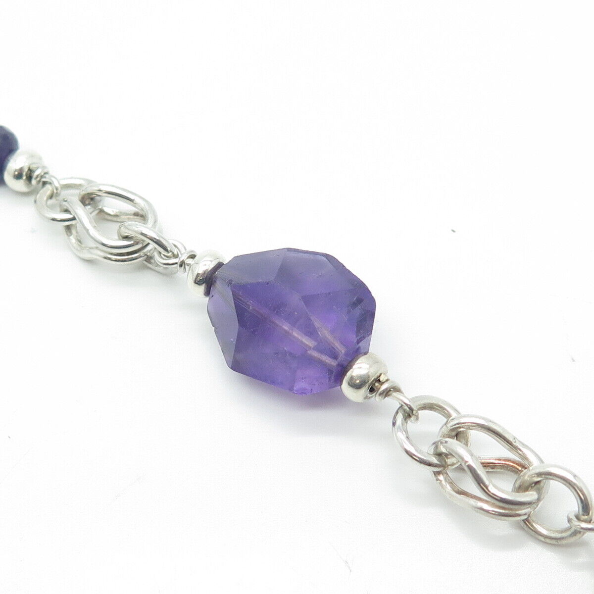 925 Sterling Silver Real Amethyst Multi-Link Bracelet 6.75"