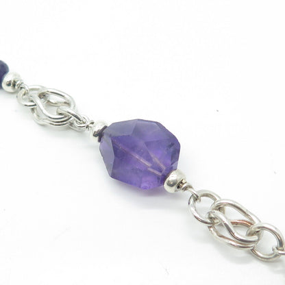 925 Sterling Silver Real Amethyst Multi-Link Bracelet 6.75"