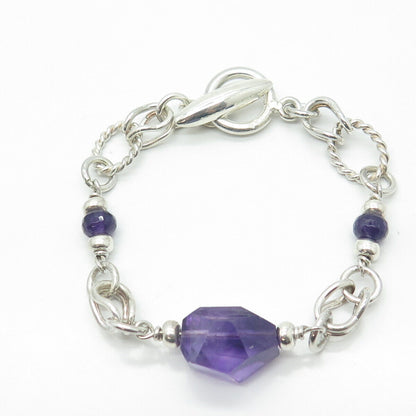 925 Sterling Silver Real Amethyst Multi-Link Bracelet 6.75"