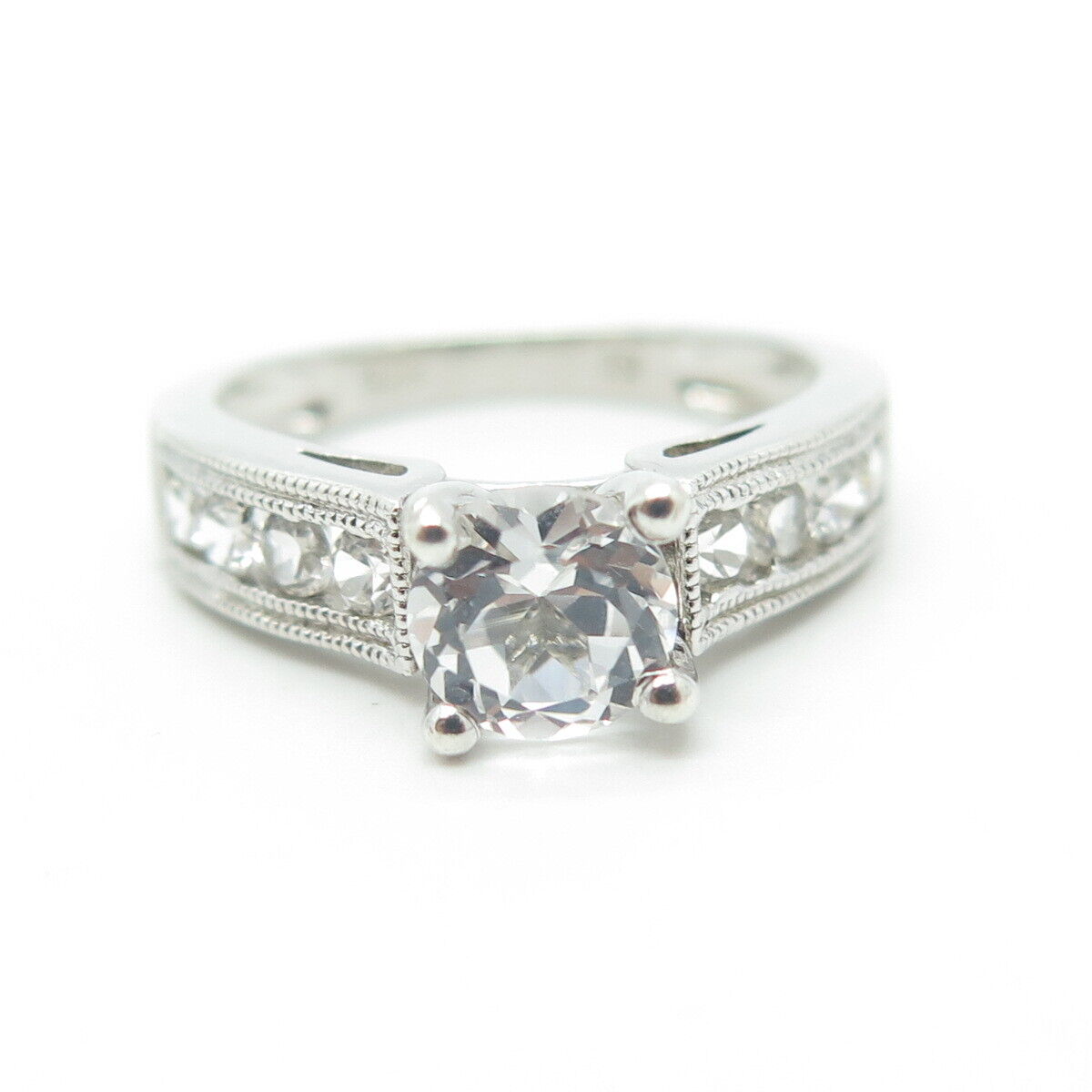 925 Sterling Silver Real Round-Cut White Topaz Engagement Ring Size 6.25