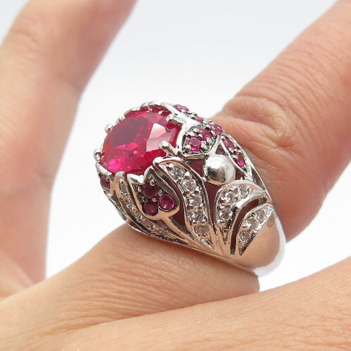 CHATEAU D'ARGENT 925 Sterling Silver Vintage Lab Sapphire & Ruby Ring Size 5.25