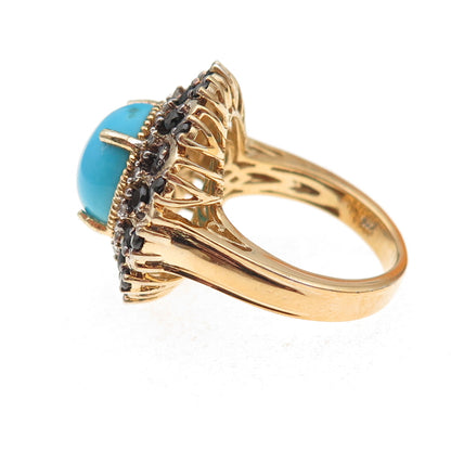 Chuck Clemency 925 Sterling Gold Plated Real Turquoise Spinel Topaz Ring Size 8