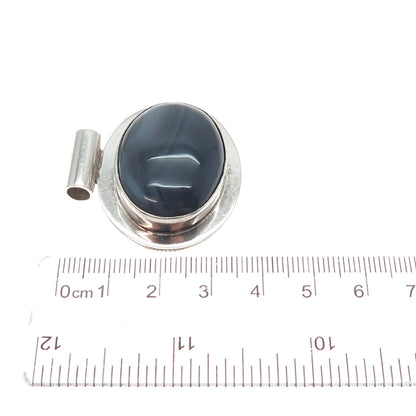 925 Sterling Silver Vintage Mexico Real Botswana Agate Modernist Slide Pendant