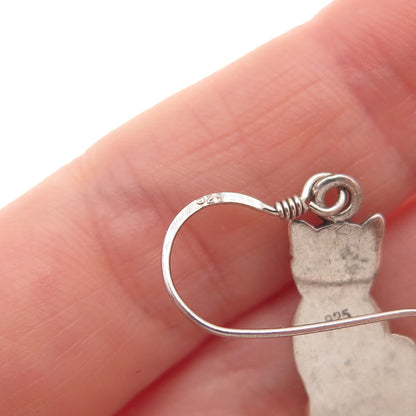 925 Sterling Silver Vintage Cat Oxidized Dangle Earrings