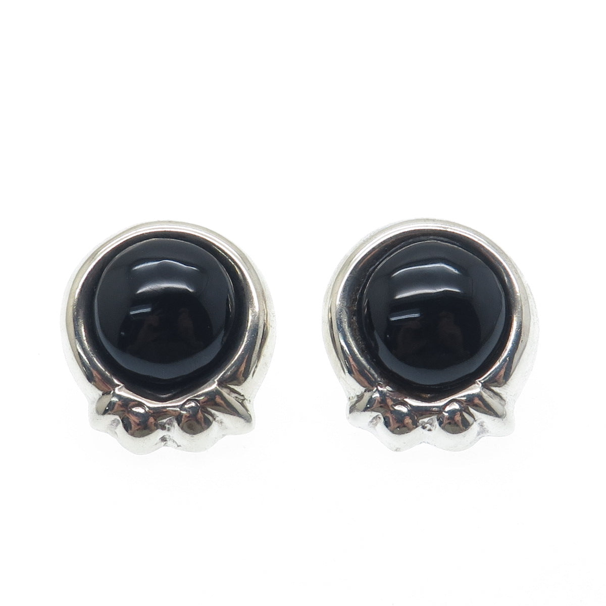 925 Sterling Silver Vintage Mexico Real Black Onyx Modernist Earrings