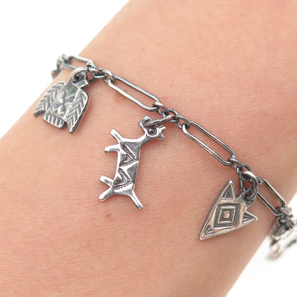 Old Pawn 925 Sterling Antique Southwestern Charm Paperclip Link Bracelet 6.75"