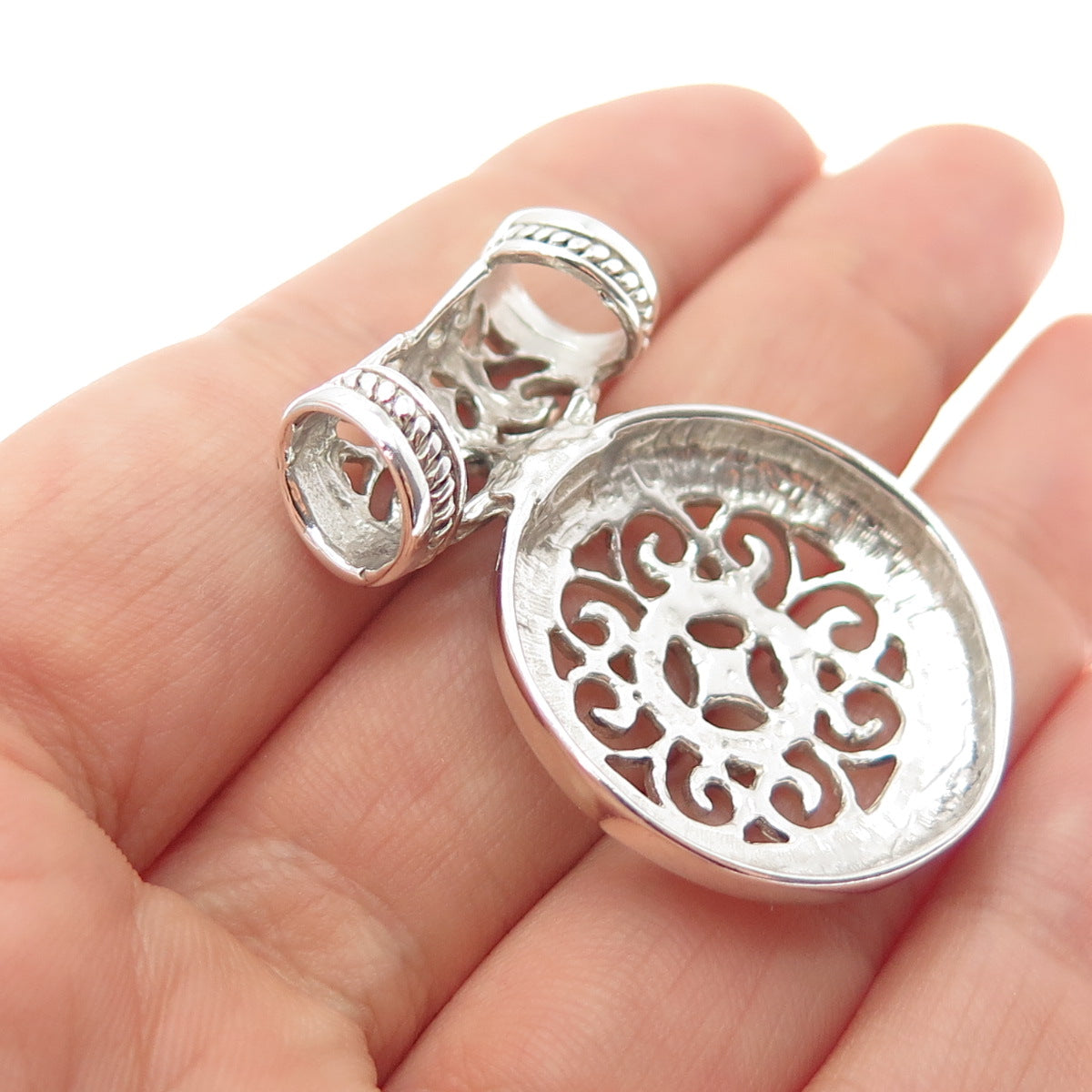 925 Sterling Silver Vintage Mexico Ornate Slide Charm Pendant