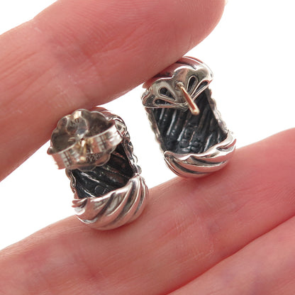 David Yurman 925 Sterling Silver 14K Gold Posts Vintage Cable Hoop Earrings
