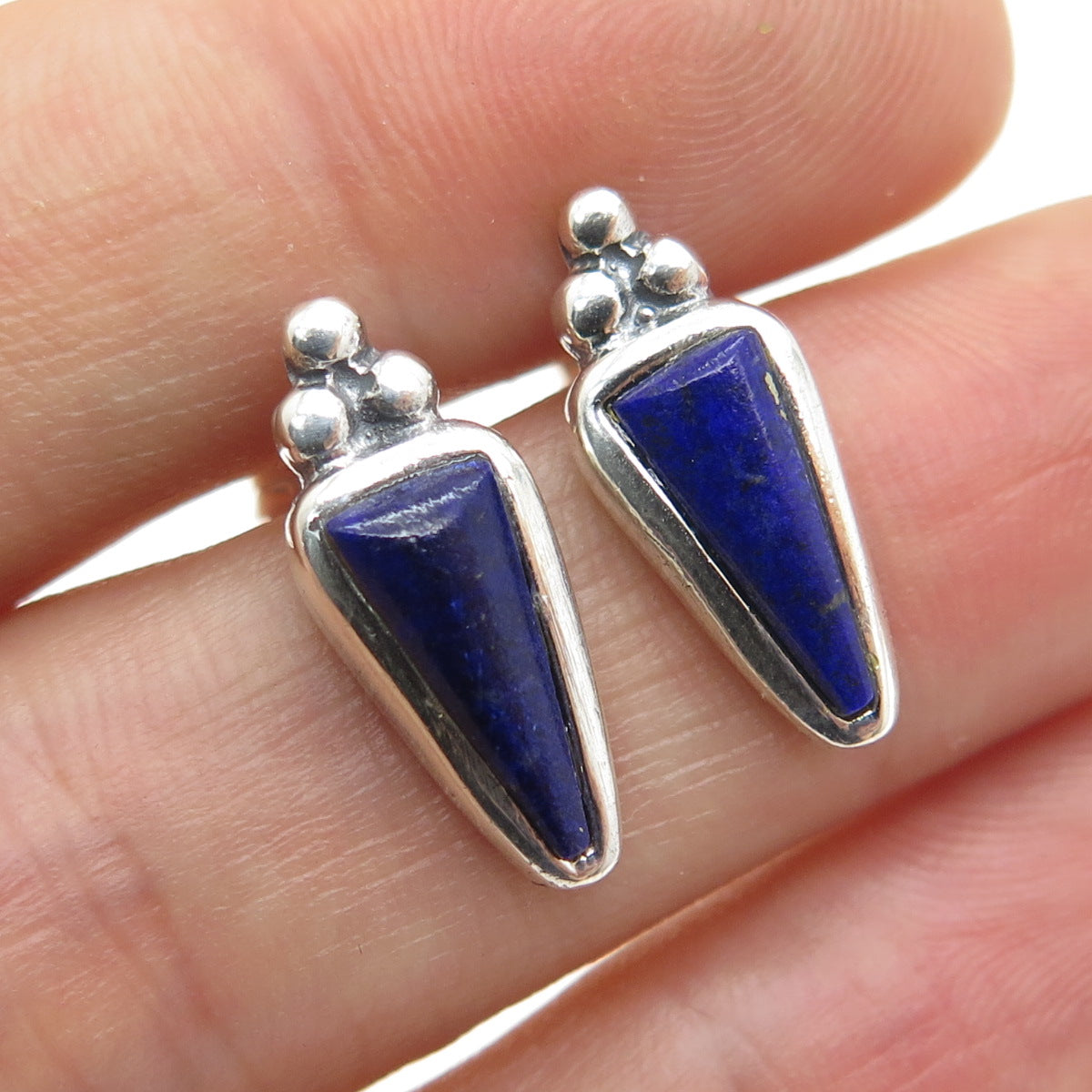 JM DESIGNS 925 Sterling Silver Vintage Real Lapis Lazuli Earrings