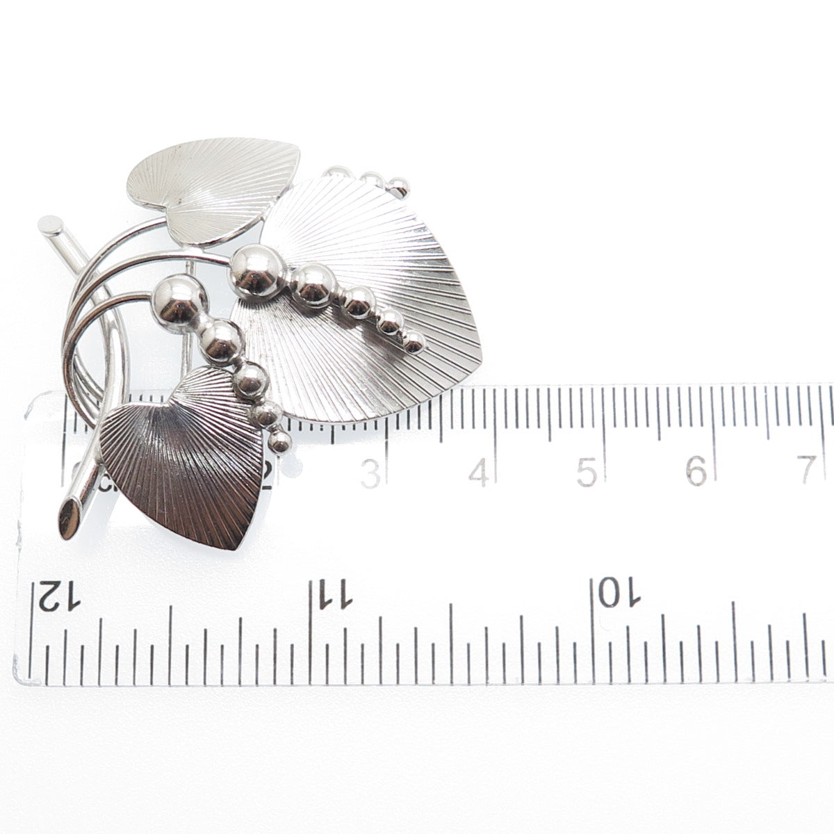 CARL ART 925 Sterling Silver Antique Art Deco Floral Heart Pin Brooch