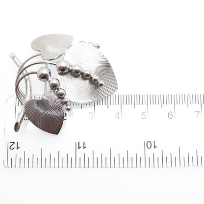 CARL ART 925 Sterling Silver Antique Art Deco Floral Heart Pin Brooch