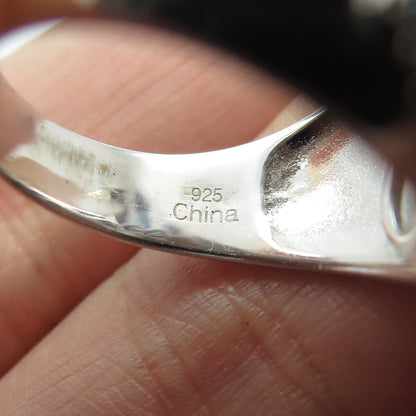 925 Sterling Silver Real Blue & White Topaz Black Spinel Ring Size 8