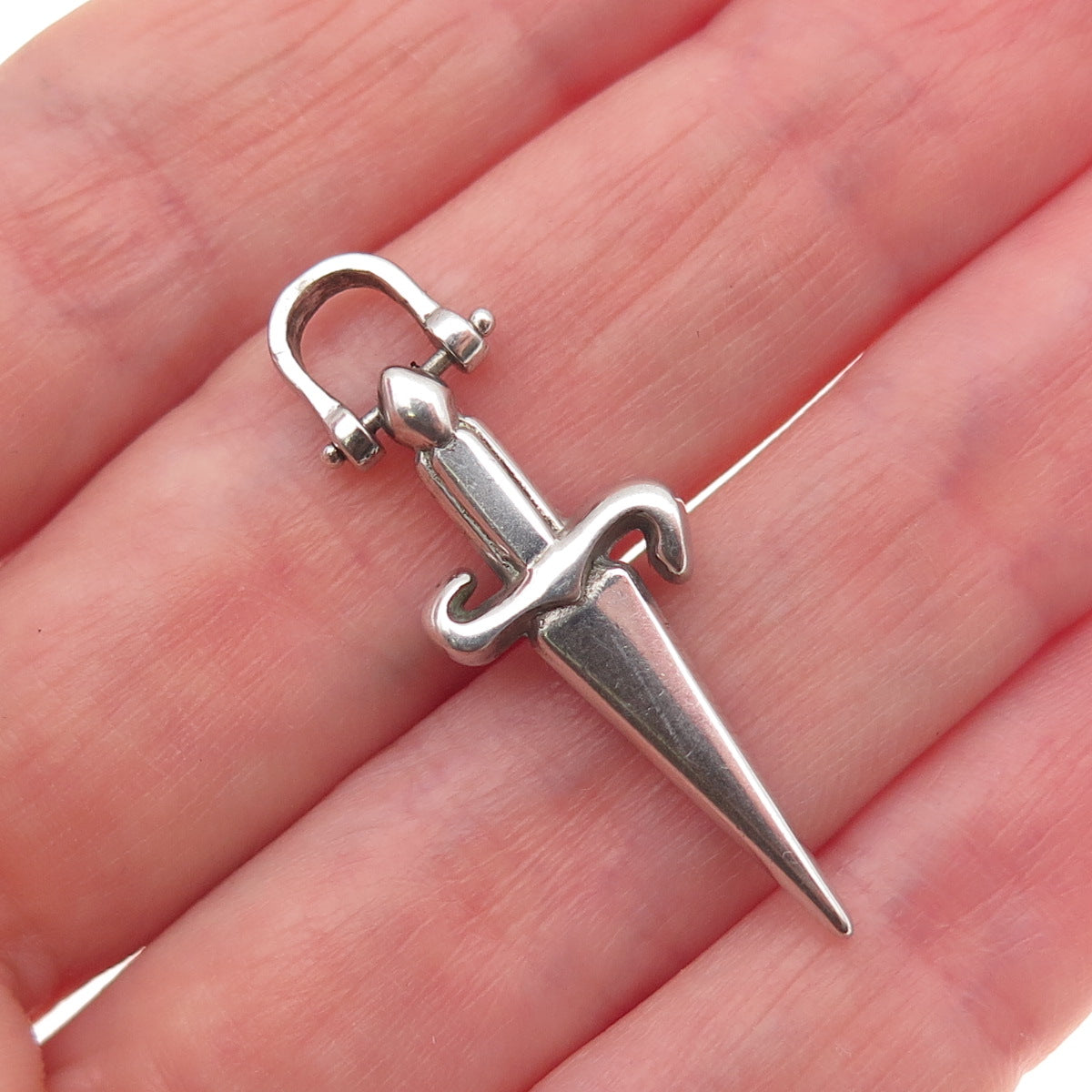 925 Sterling Silver Vintage Dagger Oxidized Charm Pendant