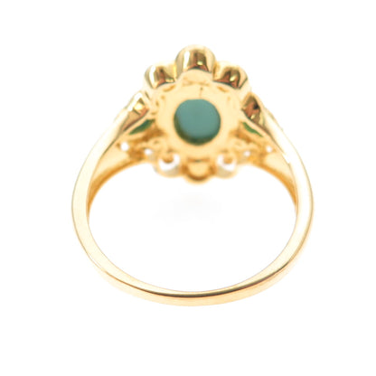925 Sterling Silver Gold Plated Real Turquoise & Pearl Floral Ring Size 10