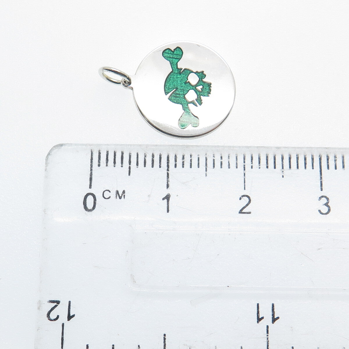 925 Sterling Silver Green Enamel Skull & Bone Round Tag Minimalist Charm Pendant