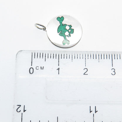925 Sterling Silver Green Enamel Skull & Bone Round Tag Minimalist Charm Pendant