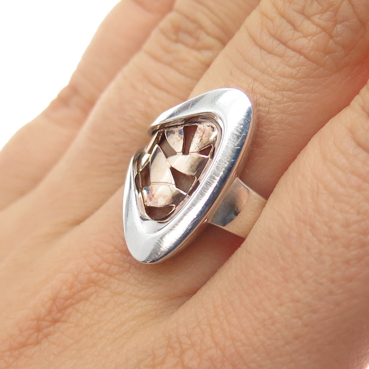 FRANZ BREUNING 925 Sterling Silver 2-Tone Vintage Modenrist Ring Size 7.25