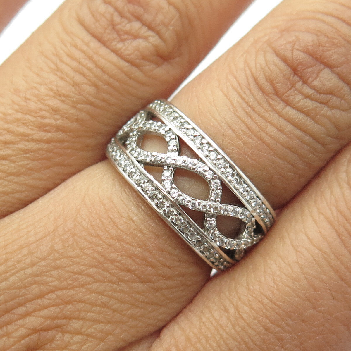 925 Sterling Silver White C Z Heartbeat Wave Ring Size 6.25