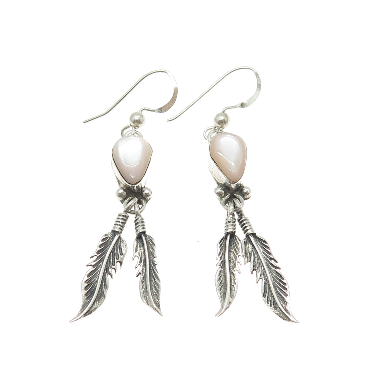 Old Pawn 925 Sterling Vintage Southwestern Mother-of-Pear Feather Earrings