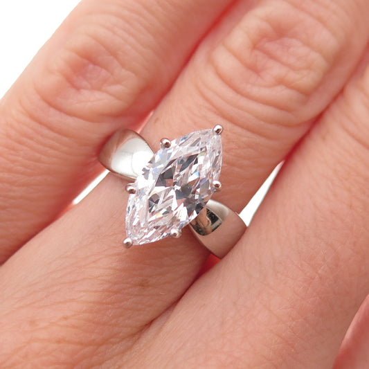 Seta 925 Sterling Silver Vintage Marquise-Cut C Z Engagement Ring Size 5