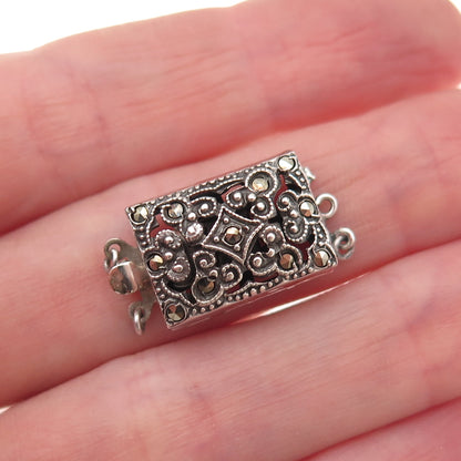 925 Sterling Silver Antique Art Deco Real Marcasite Bracelet / Necklace Box Lock