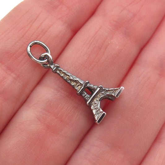 800 Silver Vintage France Eiffel Tower Oxidized 3D Mini Charm Pendant