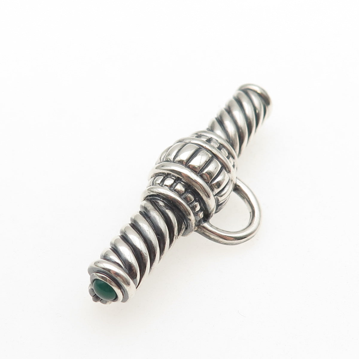 925 Sterling Silver Vintage Real Green Onyx Modernist Charm Holder Pin Brooch