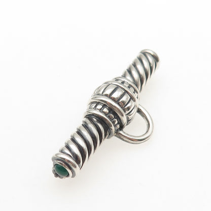 925 Sterling Silver Vintage Real Green Onyx Modernist Charm Holder Pin Brooch