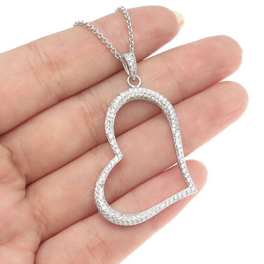 925 Sterling Silver Italy Round-Cut C Z Heart Rolo Chain Necklace 18"