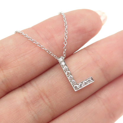 925 Sterling Silver C Z Letter "L" Initial Rolo Chain Necklace 16-18"