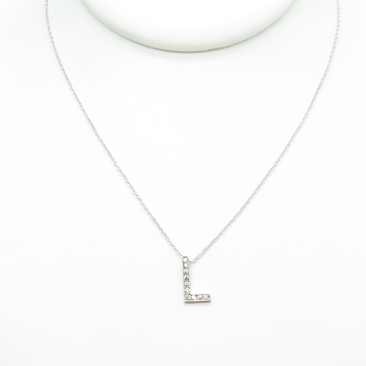 925 Sterling Silver C Z Letter "L" Initial Rolo Chain Necklace 16-18"