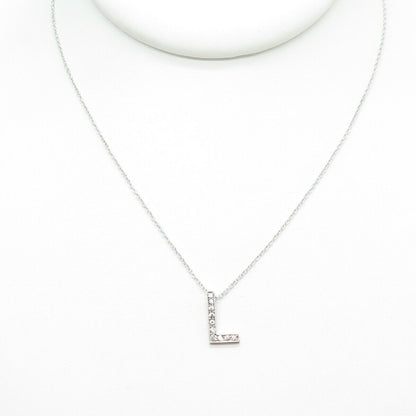 925 Sterling Silver C Z Letter "L" Initial Rolo Chain Necklace 16-18"