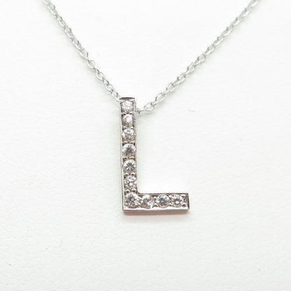 925 Sterling Silver C Z Letter "L" Initial Rolo Chain Necklace 16-18"