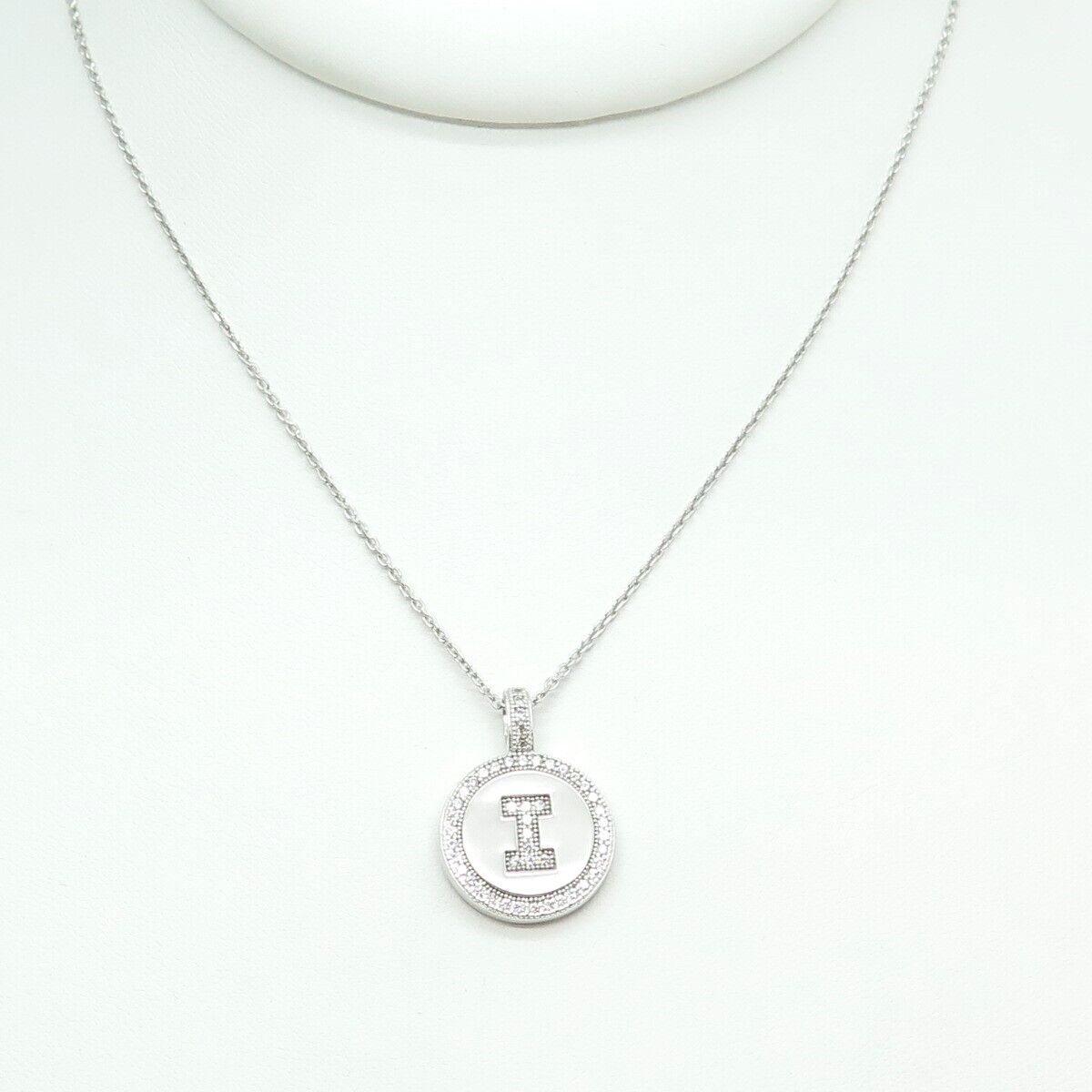 925 Sterling Silver C Z Letter "I" Initial Cable Chain Necklace 16"