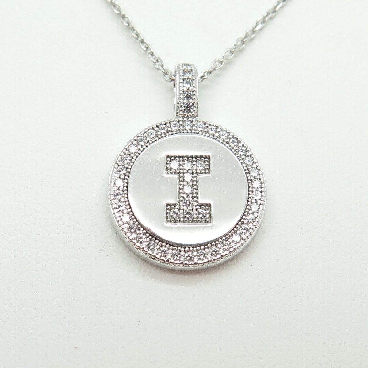 925 Sterling Silver C Z Letter "I" Initial Cable Chain Necklace 16"