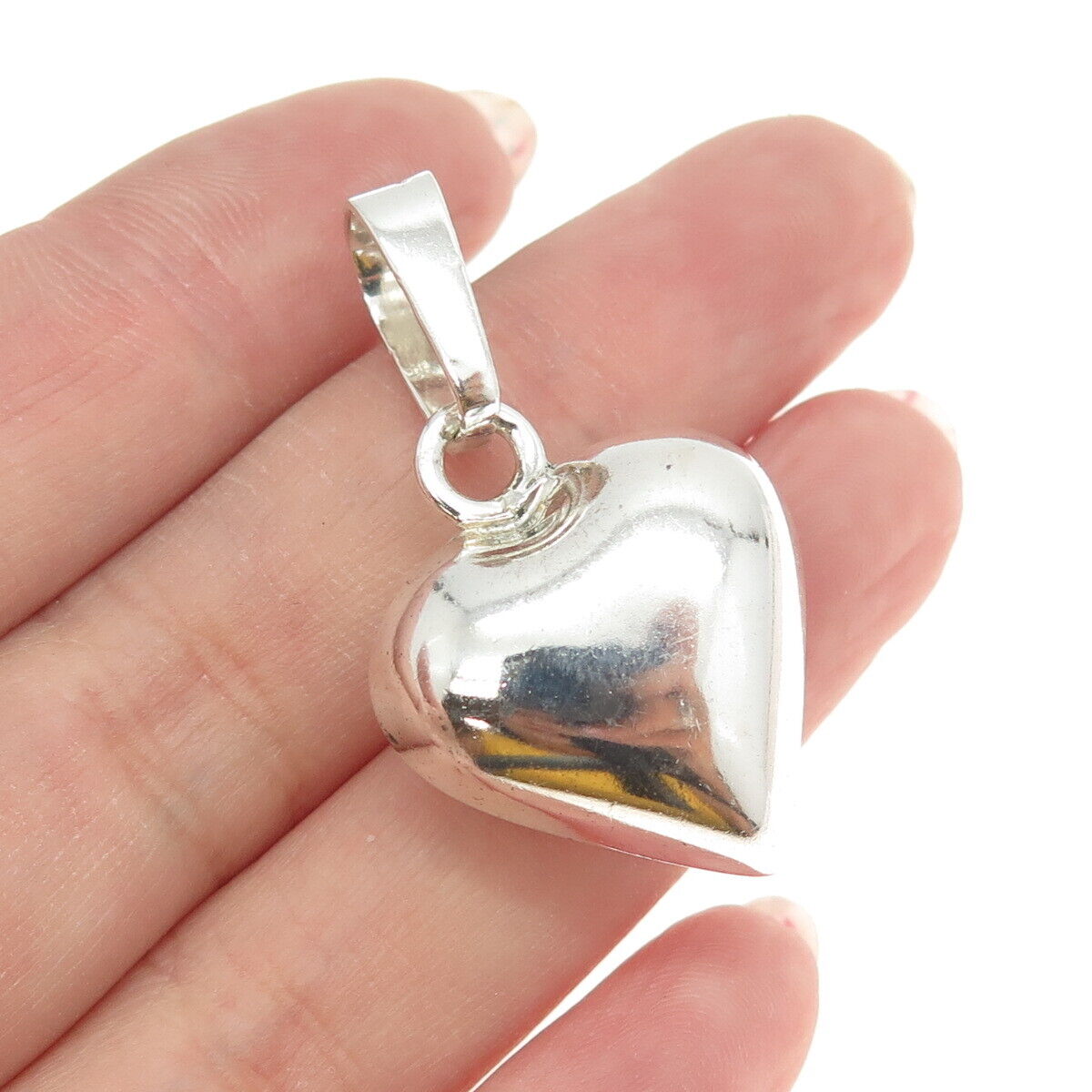 925 Sterling Silver Vintage Mexico Puffy Heart 3D Pendant