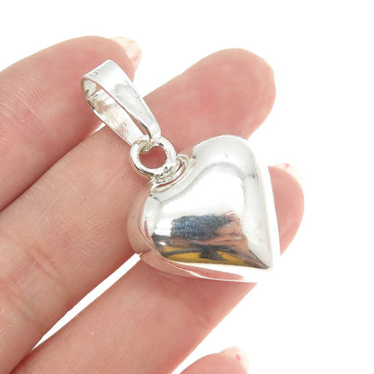 925 Sterling Silver Vintage Mexico Puffy Heart 3D Pendant