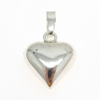 925 Sterling Silver Vintage Mexico Puffy Heart 3D Pendant