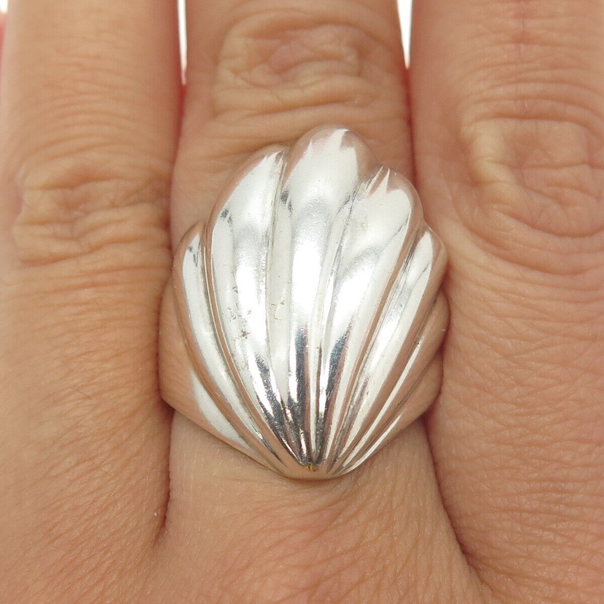 925 Sterling Silver Vintage Mexico Modernist Seashell Ring Size 7.25