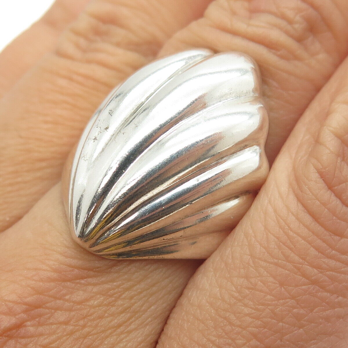 925 Sterling Silver Vintage Mexico Modernist Seashell Ring Size 7.25