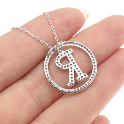 925 Sterling Silver Round-Cut C Z Letter "R" Initial Cable Chain Necklace 16-18"