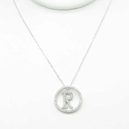 925 Sterling Silver Round-Cut C Z Letter "R" Initial Cable Chain Necklace 16-18"