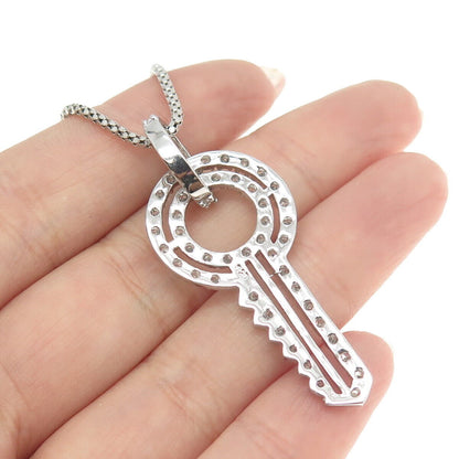 925 Sterling Silver Round-Cut C Z Key Flat Popcorn Chain Necklace 16"