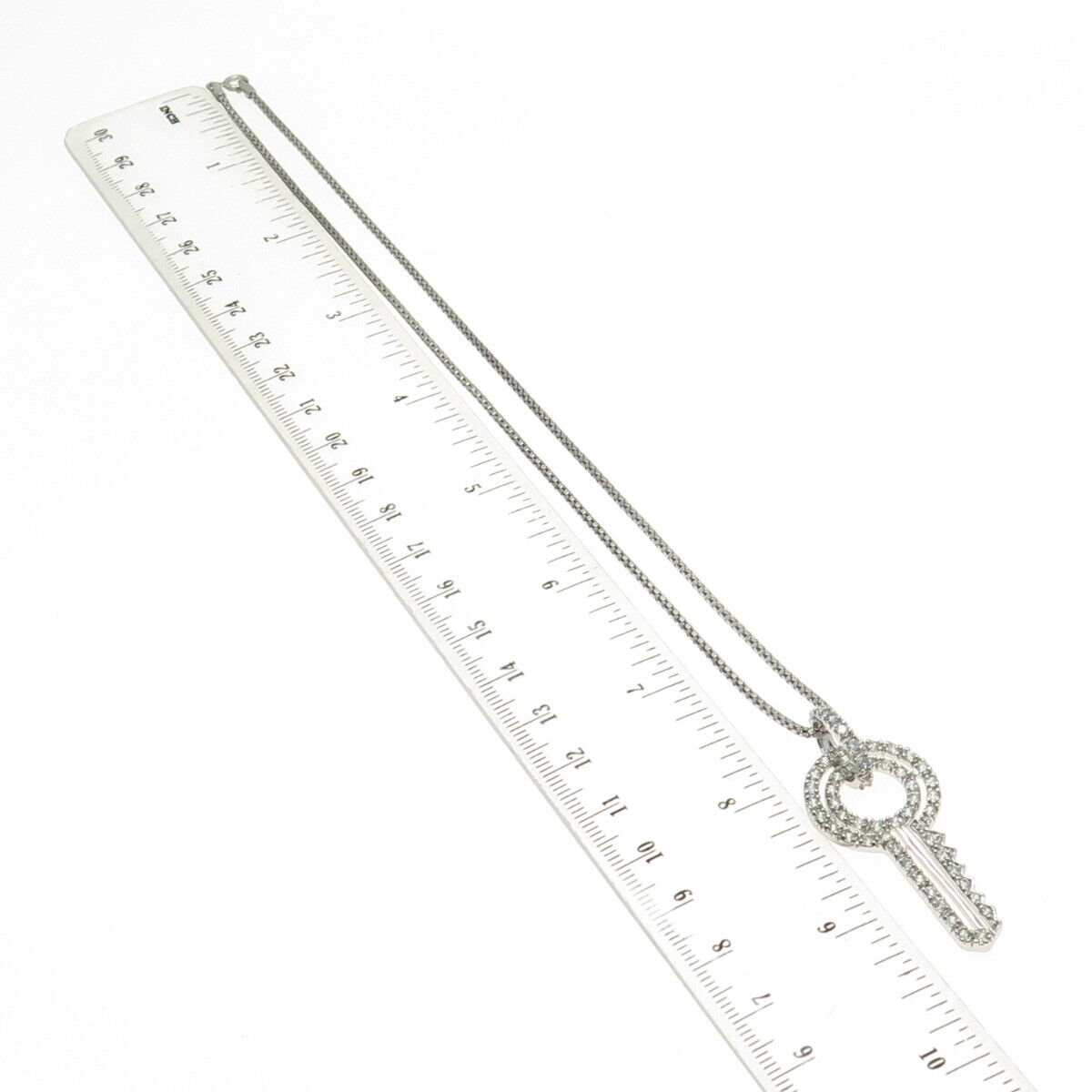 925 Sterling Silver Round-Cut C Z Key Flat Popcorn Chain Necklace 16"